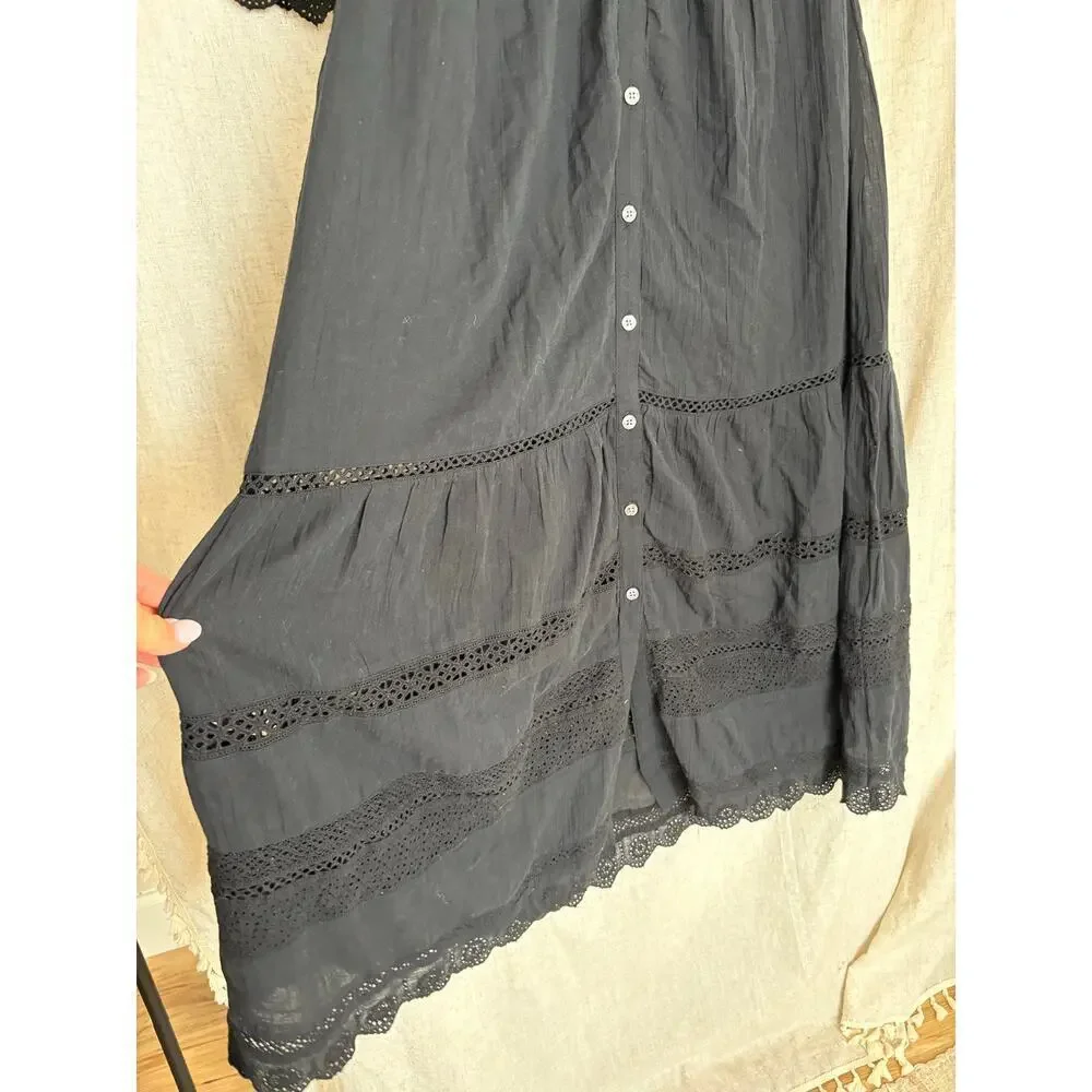 Gap Women's Black Textured Crinkle Lace Midi Dress Sz. S Tall - Picture 5 of 12